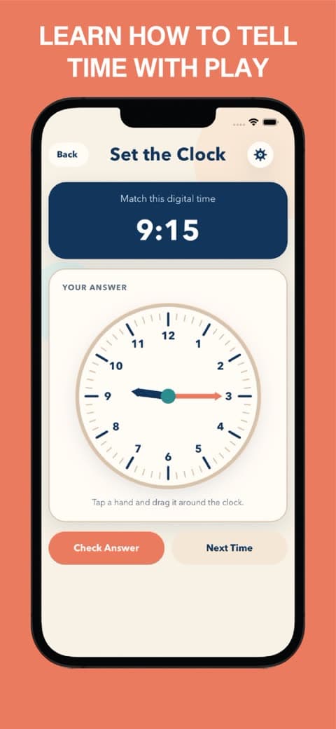 Set the Clock: drag the hands to match 9:15