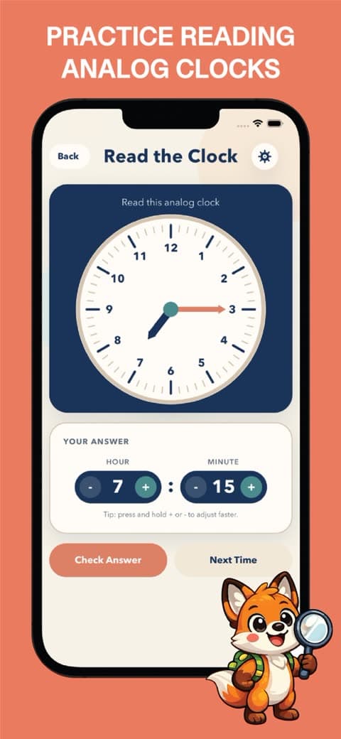 Read the Clock: enter the time an analog clock shows